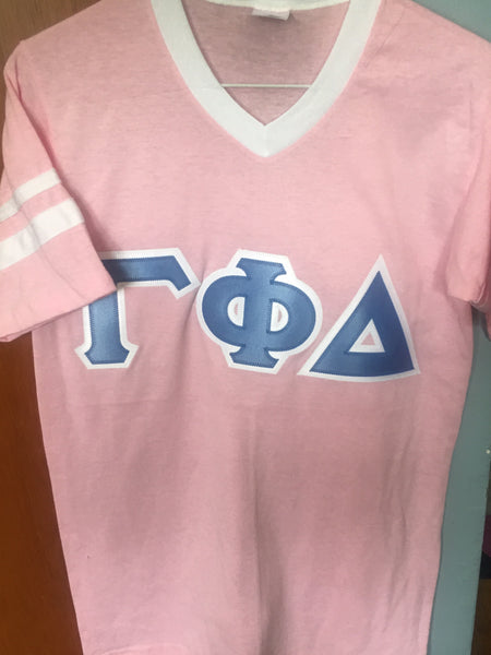 Gamma Phi Delta V-Neck Striped Tee